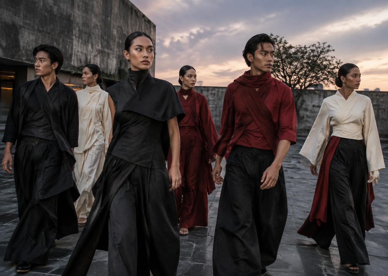 Enam model dalam kampanye mode saat senja